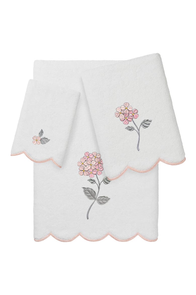 Hydea Scallop 3-Piece Towel Set, Main, color, WHITE/ PINK