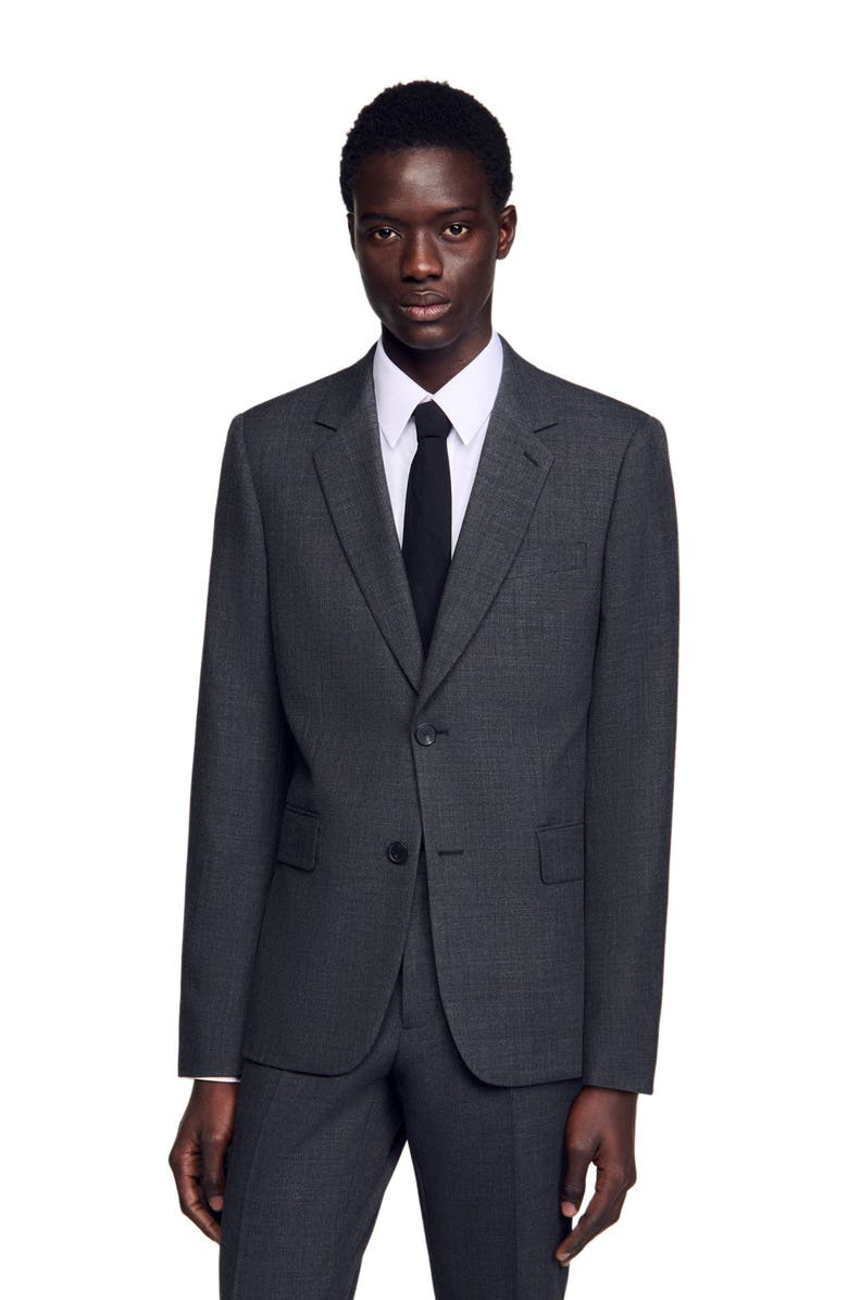 SANDRO Wool suit jacket, Main, color, Mocked Grey