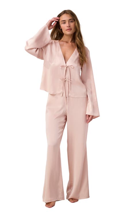 Washable Silk Tie Front Pant Set