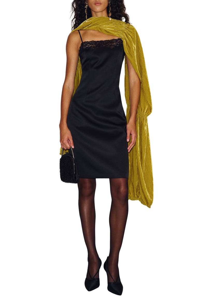 x Alexa Chung Satin Cocktail Dress, Main, color, BLACK
