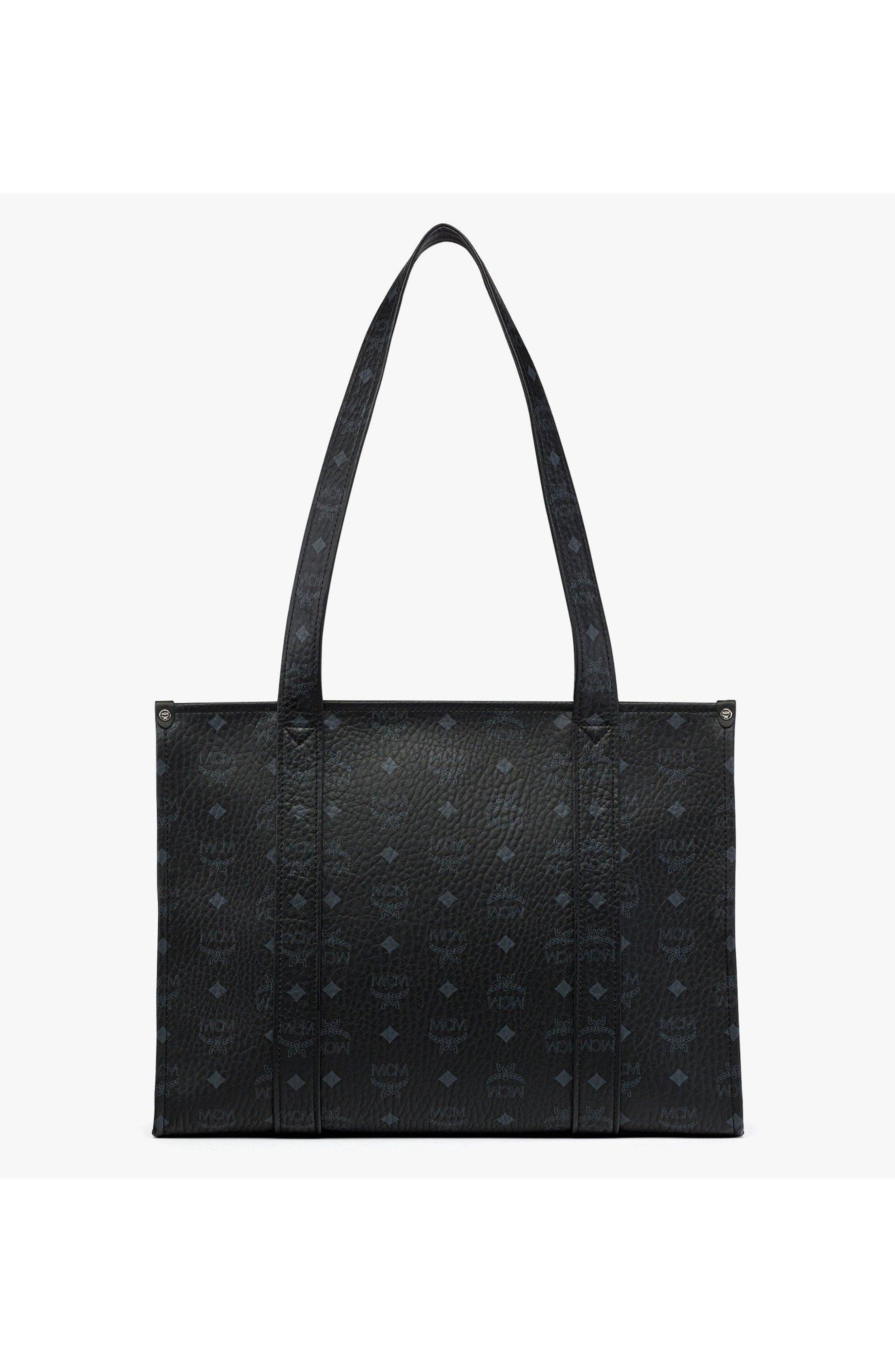 MCM Small Aren School Bag Tote in Visetos, Alternate, color, Black