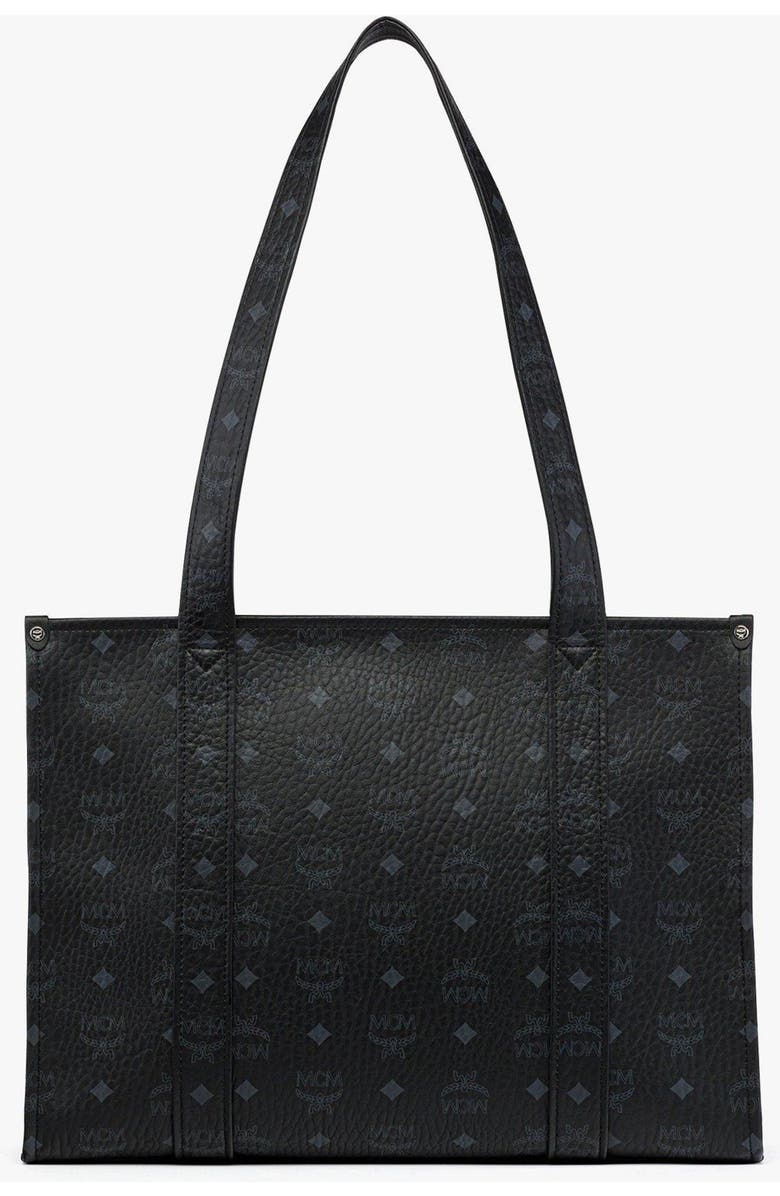 MCM Small Aren School Bag Tote in Visetos, Alternate, color, Black
