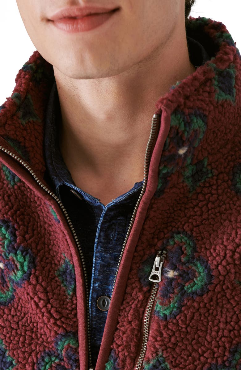 Lucky Brand Print High Pile Fleece Jacket, Alternate, color, Red Multi