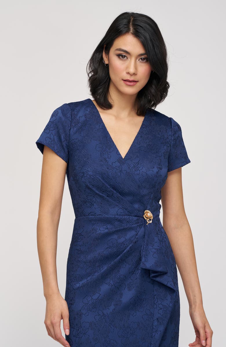 JS Collections Aidy Faux Wrap Column Gown, Alternate, color, Navy