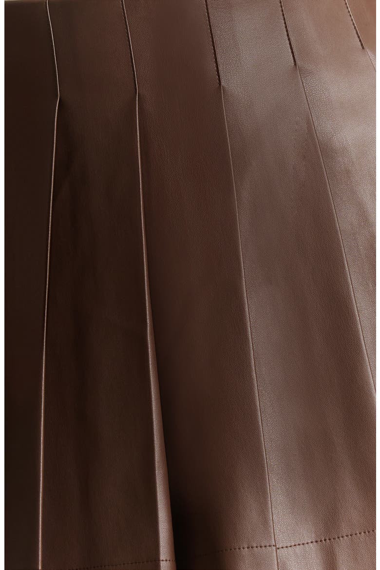 Pleated Faux Leather A-Line Miniskirt, Alternate, color, CHOCOLATE
