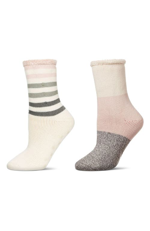 MeMoi Assorted 2-Pack Terry Cushioned Crew Socks in Ivory 