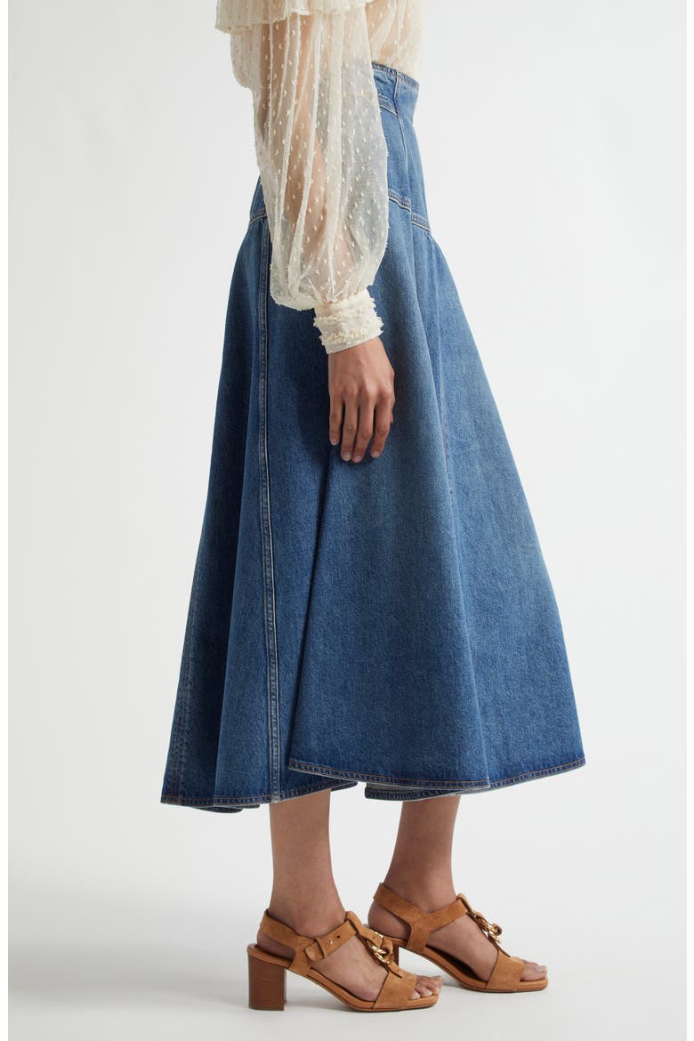 The Brigette A-Line Denim Midi Skirt, Alternate, color, DANUBE