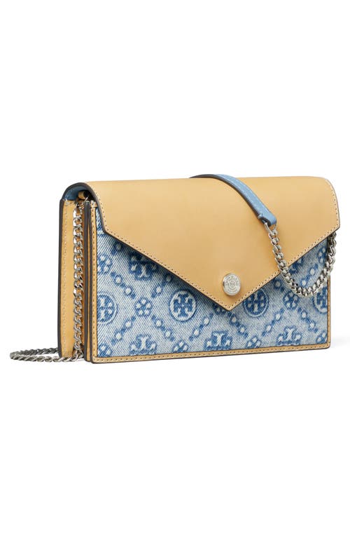 Tory Burch T Monogram Denim Envelope Crossbody Bag In Powder Blue