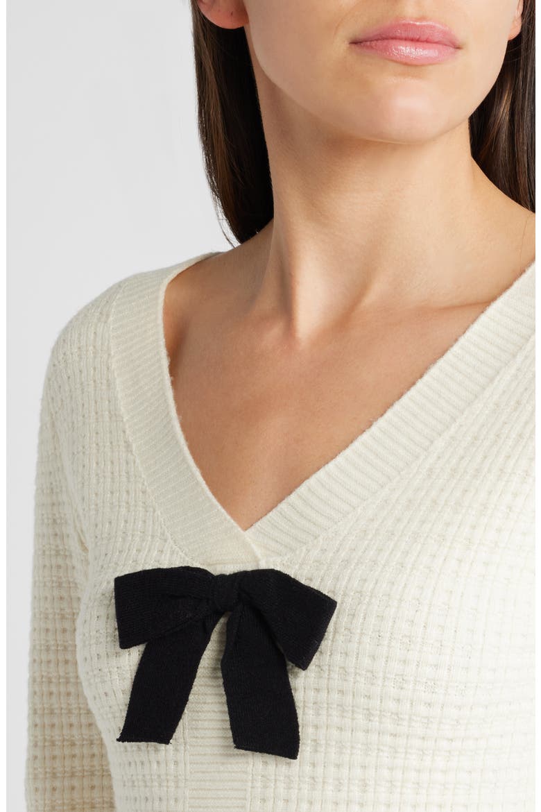 Bow Long Sleeve Sweater Dress, Alternate, color, CREAM