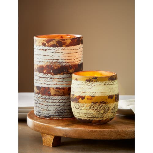 Tag Textured Earth Tone Glass Hurricane Candle Holder Large In Brown