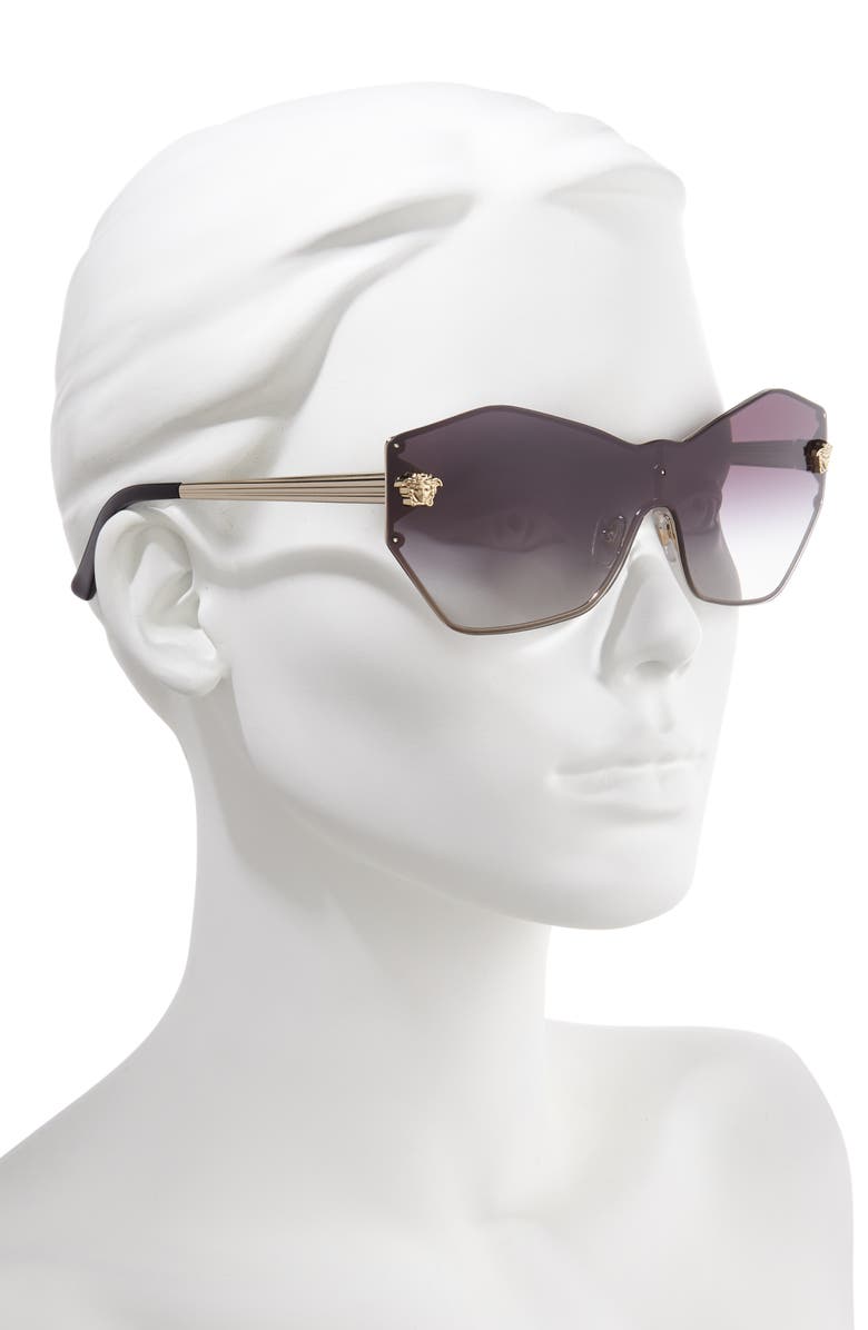 Versace Gradient Shield Sunglasses, Alternate, color, Black/ Gold Gradient