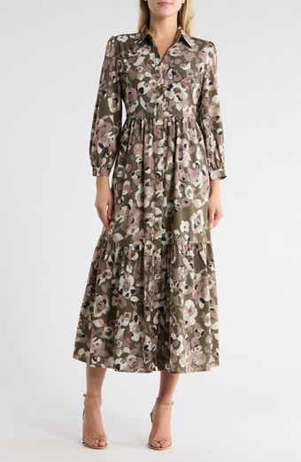 AREA STARS Keri Floral Long Sleeve Tiered Shirtdress