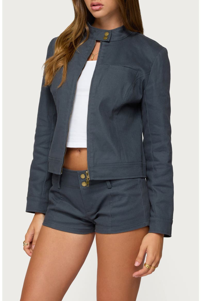 Kayra Woven Moto Jacket, Alternate, color, DARK-GRAY
