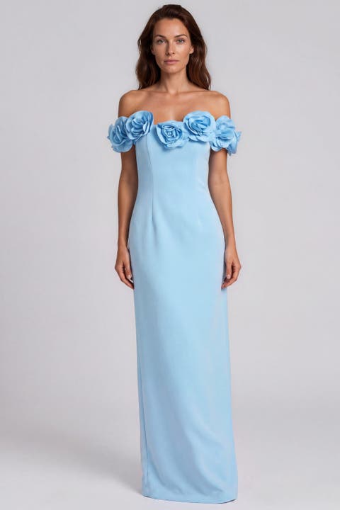 Off The Shoulder 3D Floral Gown