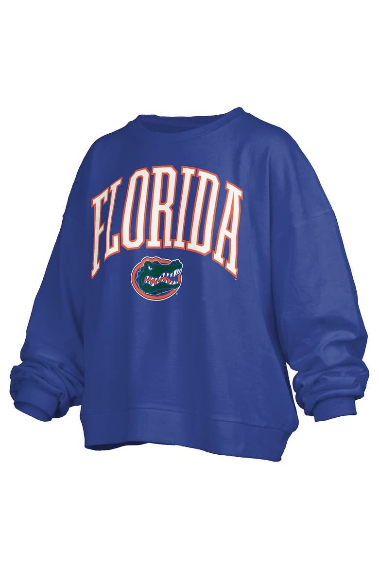 Women's Pressbox Royal Florida Gators Janise Arch Over Logo Waist Length Oversized Pullover Sweatshirt, Alternate, color, Royal