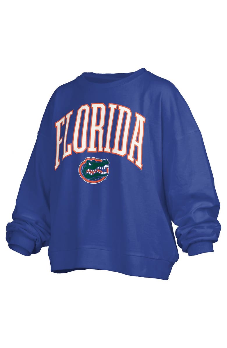 PRESSBOX Women's Pressbox Royal Florida Gators Janise Arch Over Logo Waist Length Oversized Pullover Sweatshirt, Alternate, color, Royal