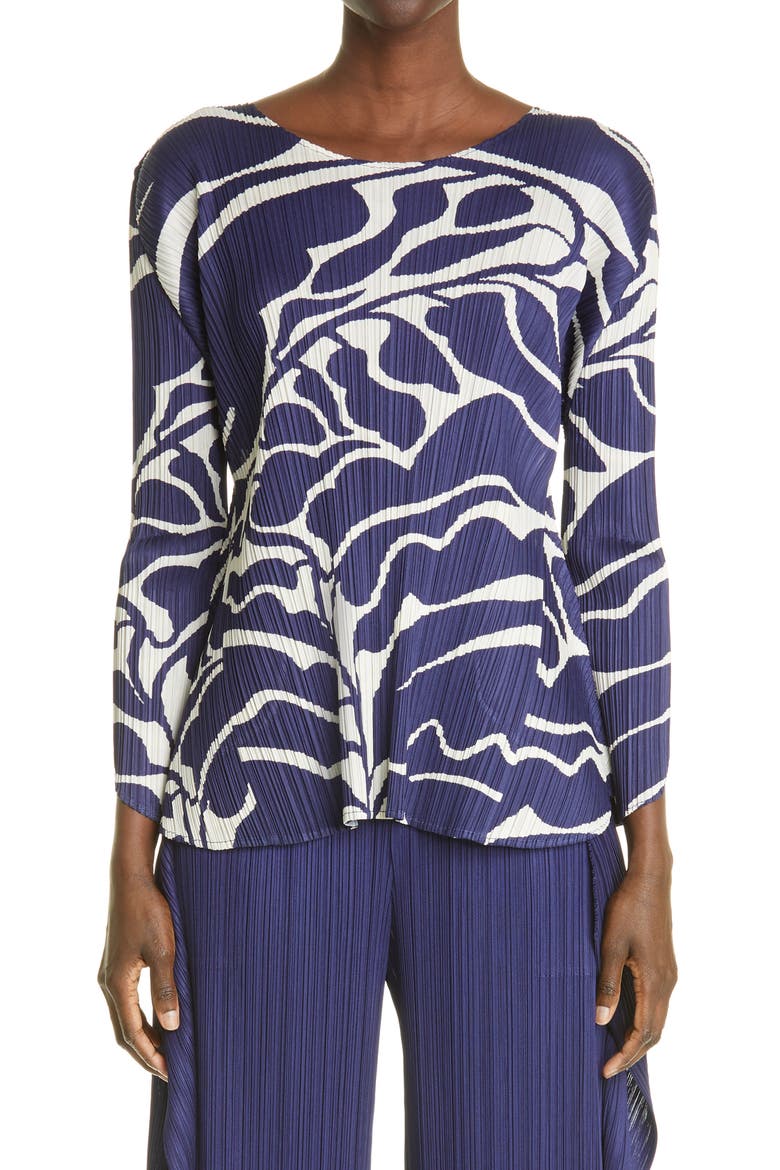 Dreaming Leaves Pleated Top, Main, color, BLUE HERBS