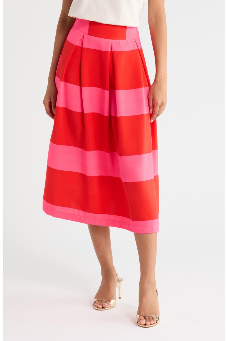 Lolli Stripe Pleated Midi Skirt, Main, color, FUCHSIA-RED