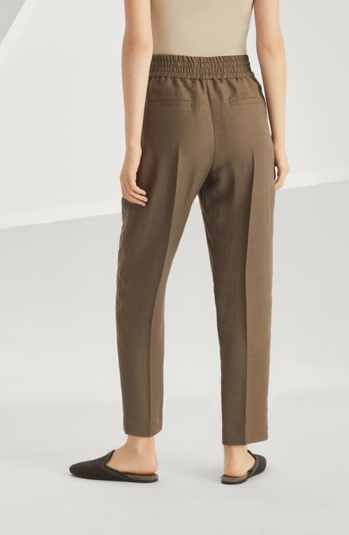 Brunello Cucinelli Brown Linen Blend Trousers In Cocoa