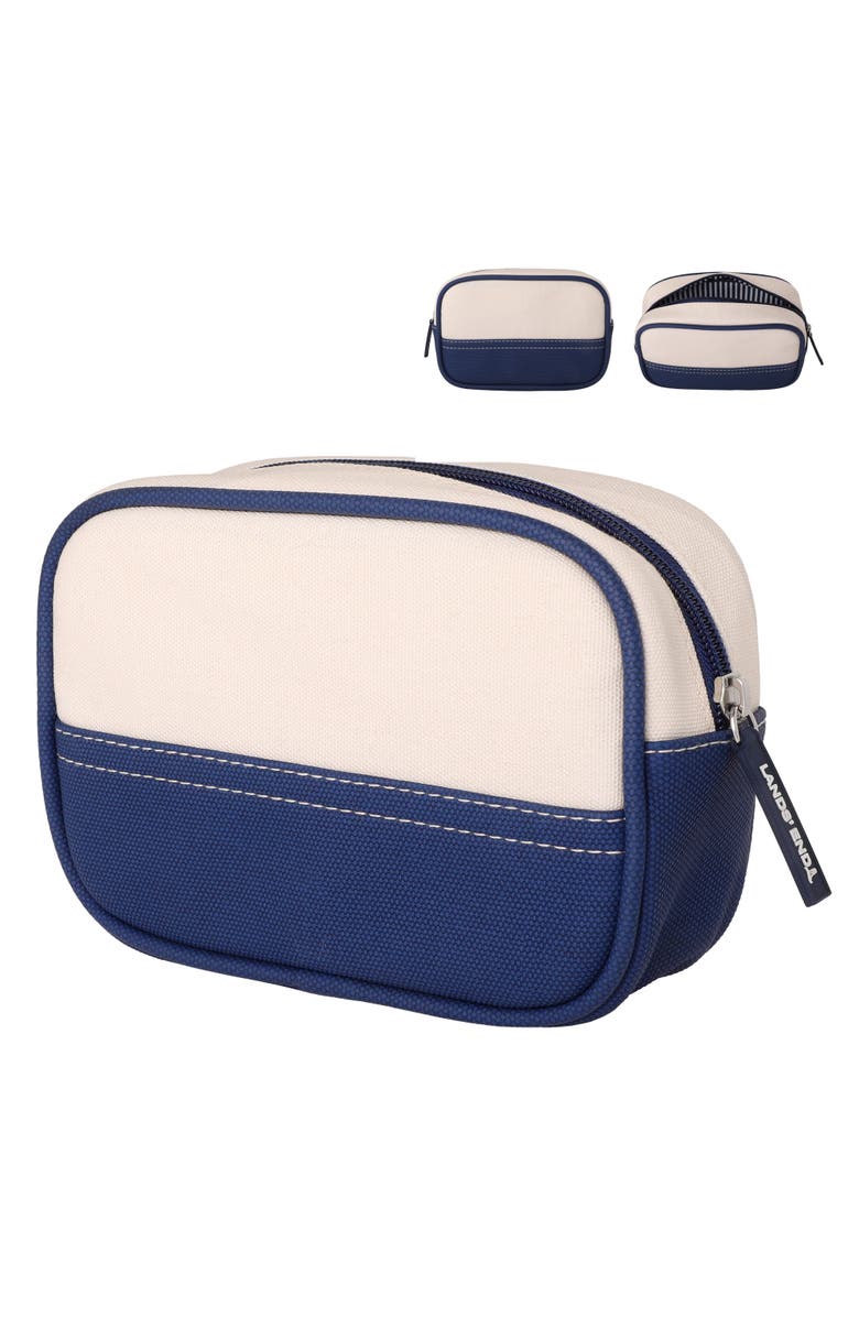 Lands' End Medium Rectangular Dopp Kit for Travel, Striped Canvas Toiletry Bag with Top Zip, Main, color, Navy