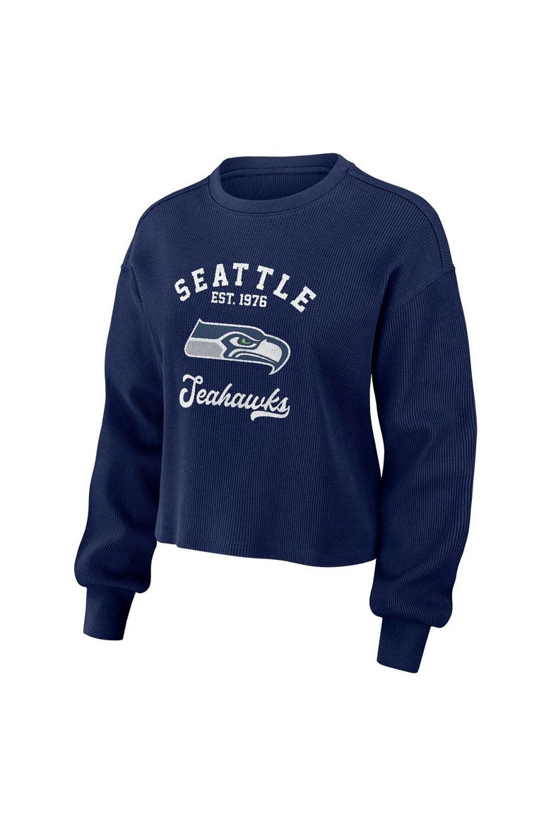 Women's WEAR by Erin Andrews Navy Seattle Seahawks Waffle Knit Long Sleeve T-Shirt & Shorts Lounge Set, Alternate, color, Navy