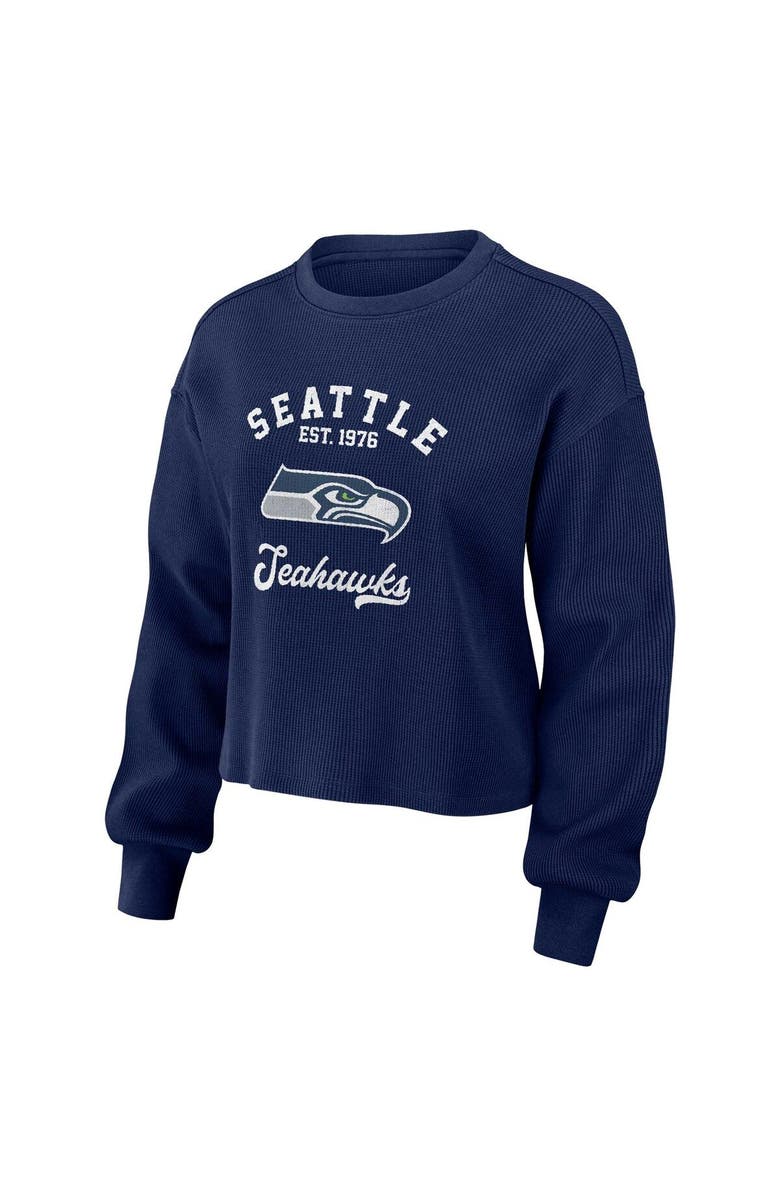 WEAR by Erin Andrews Women's WEAR by Erin Andrews Navy Seattle Seahawks Waffle Knit Long Sleeve T-Shirt & Shorts Lounge Set, Alternate, color, Navy