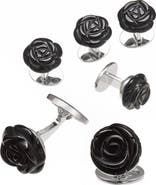 Jan Leslie Rose Carved Sterling Cufflinks and Stud Sets