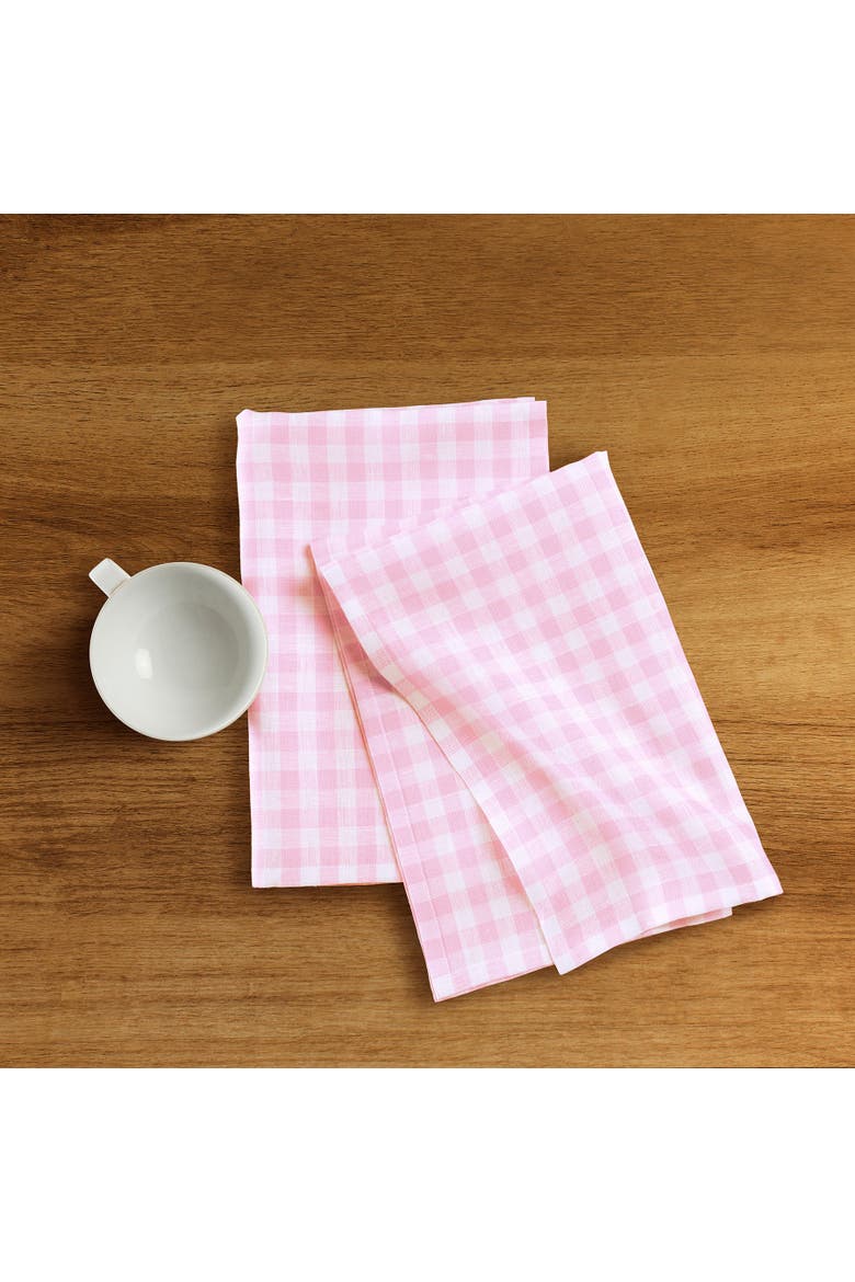 Linen Kitchen Towels Set of 2, 17 x 26" - Gingham Check, Alternate, color, Marshmellow Pink