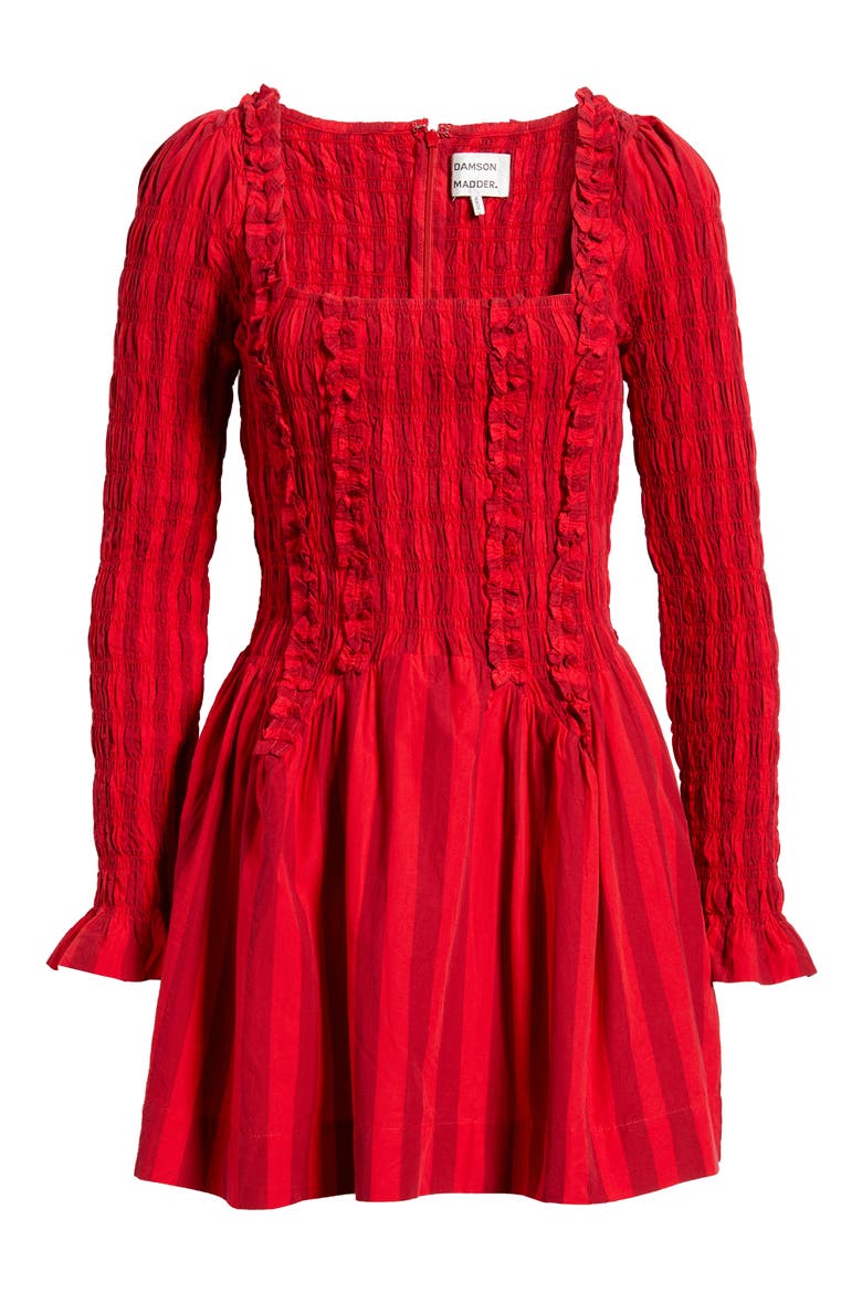 Raphaela Ruffle Long Sleeve Organic Cotton Minidress, Alternate, color, RED