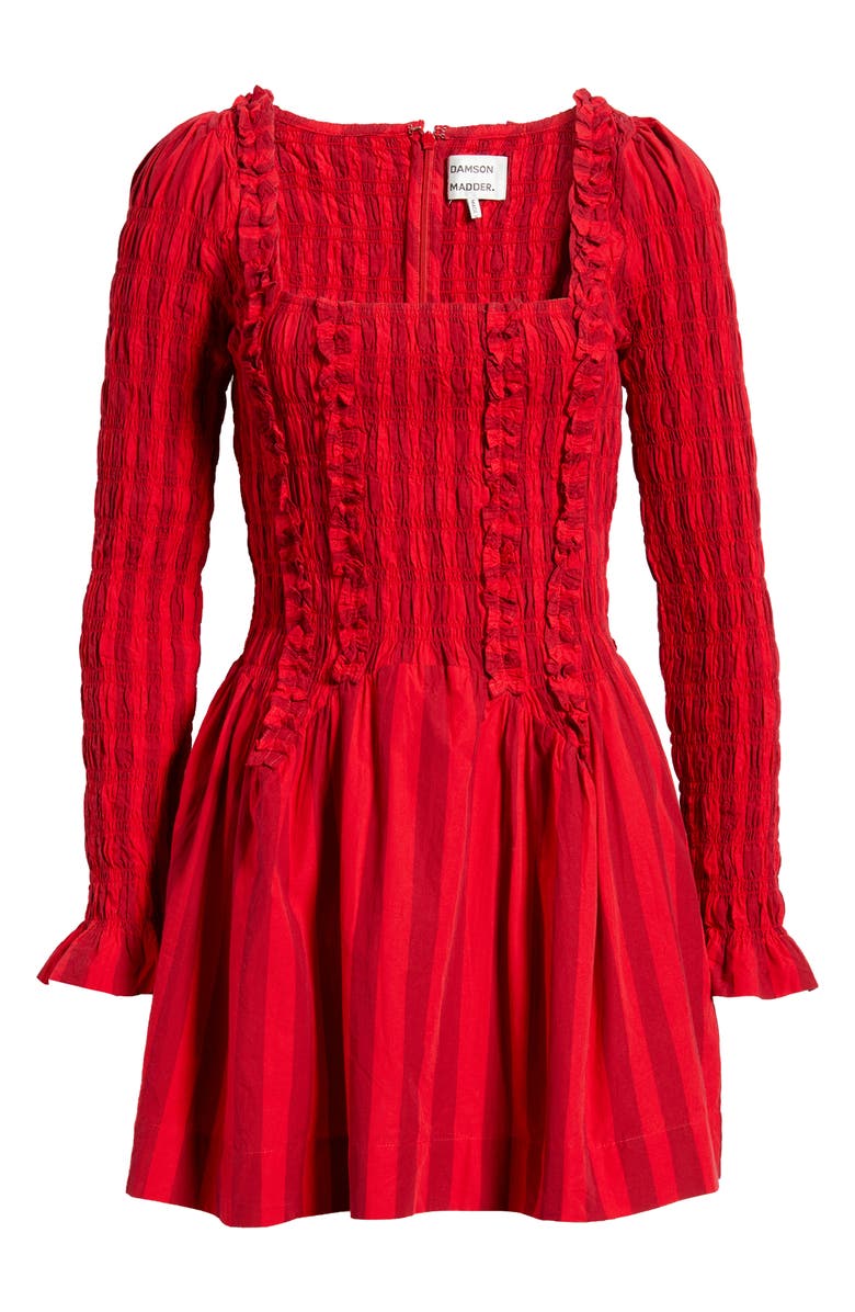 Damson Madder Raphaela Ruffle Long Sleeve Organic Cotton Minidress, Alternate, color, Red