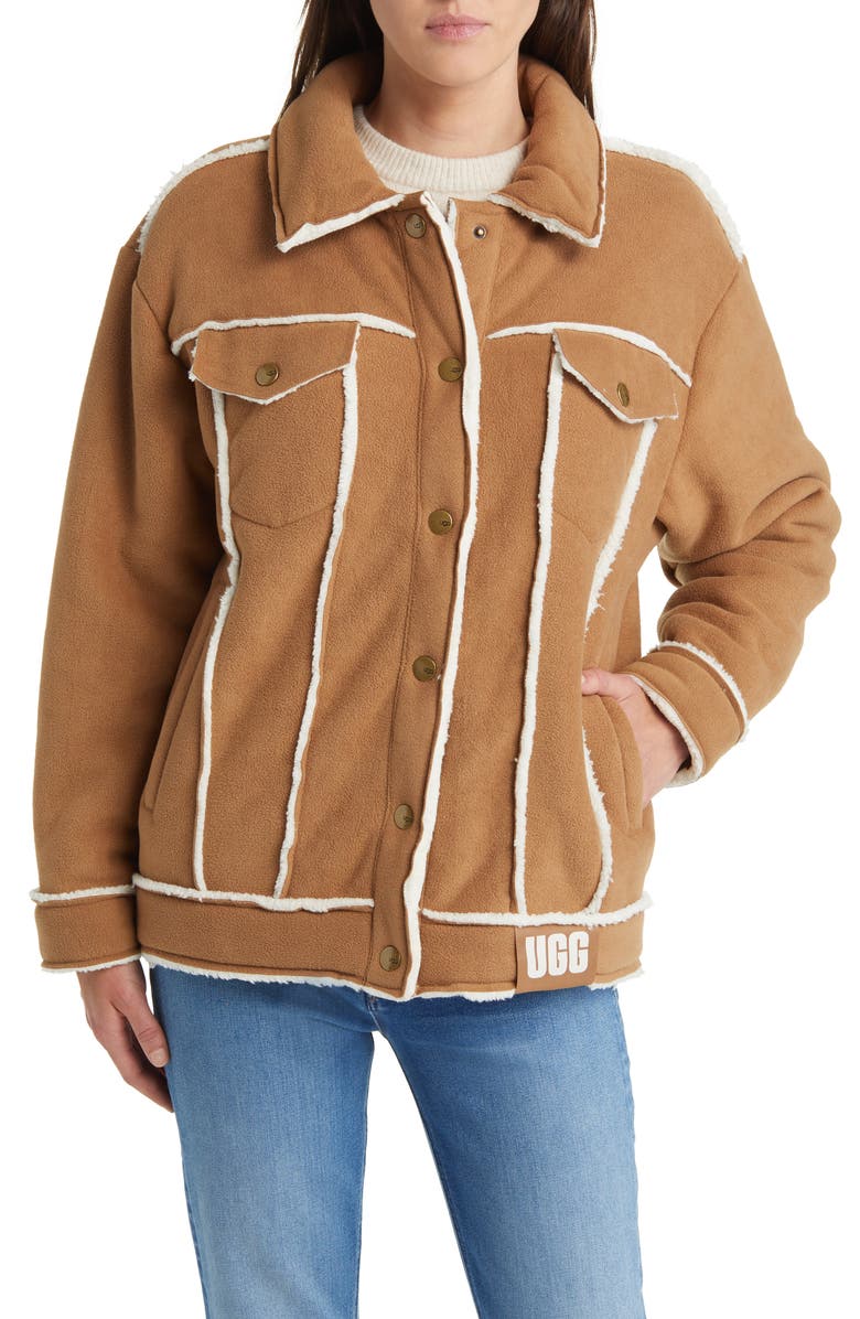 UGG<sup>®</sup> Frankie Recycled Polyester Fleece Trucker Jacket, Alternate, color, 