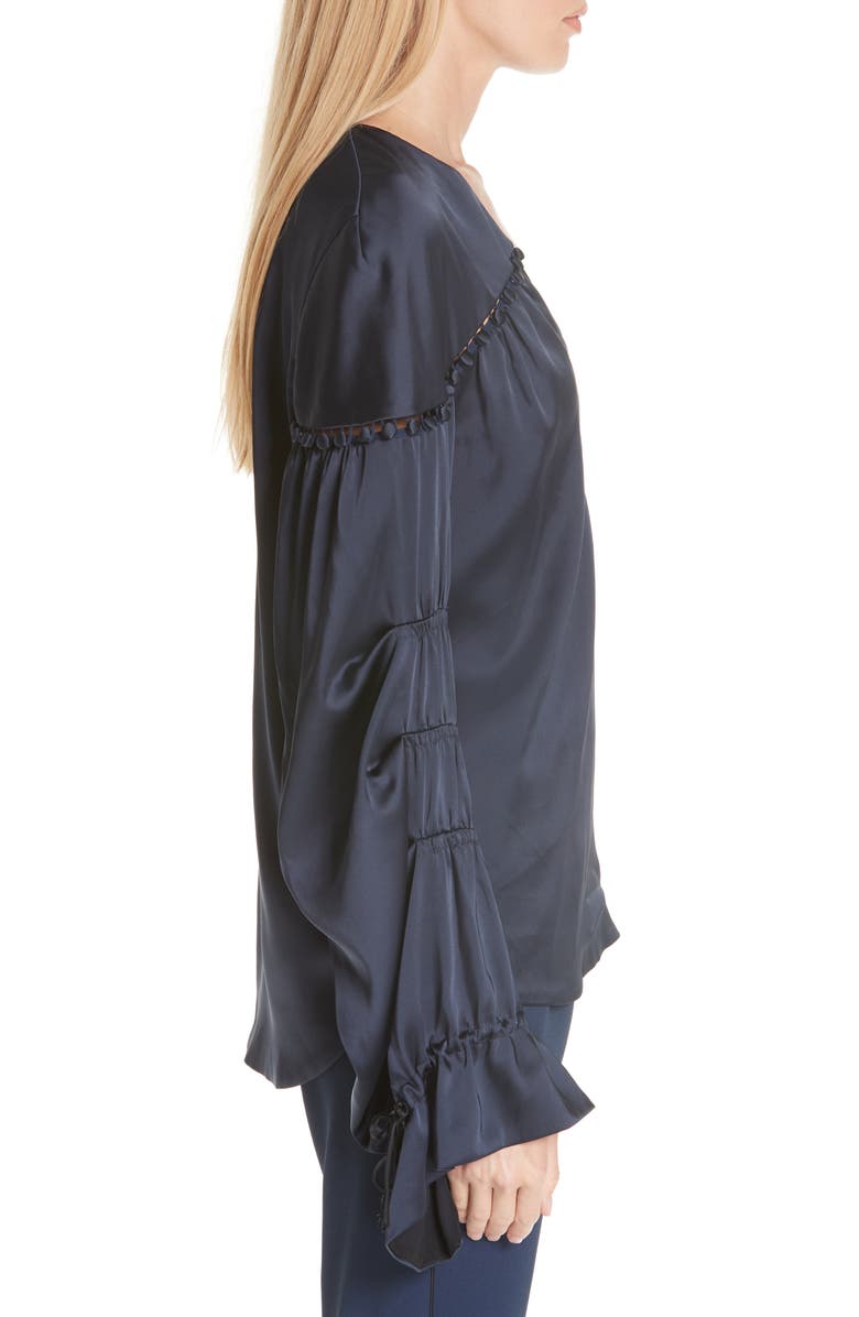 Simkhai Jonathan Simkhai Gathered Sleeve Satin Blouse, Alternate, color,