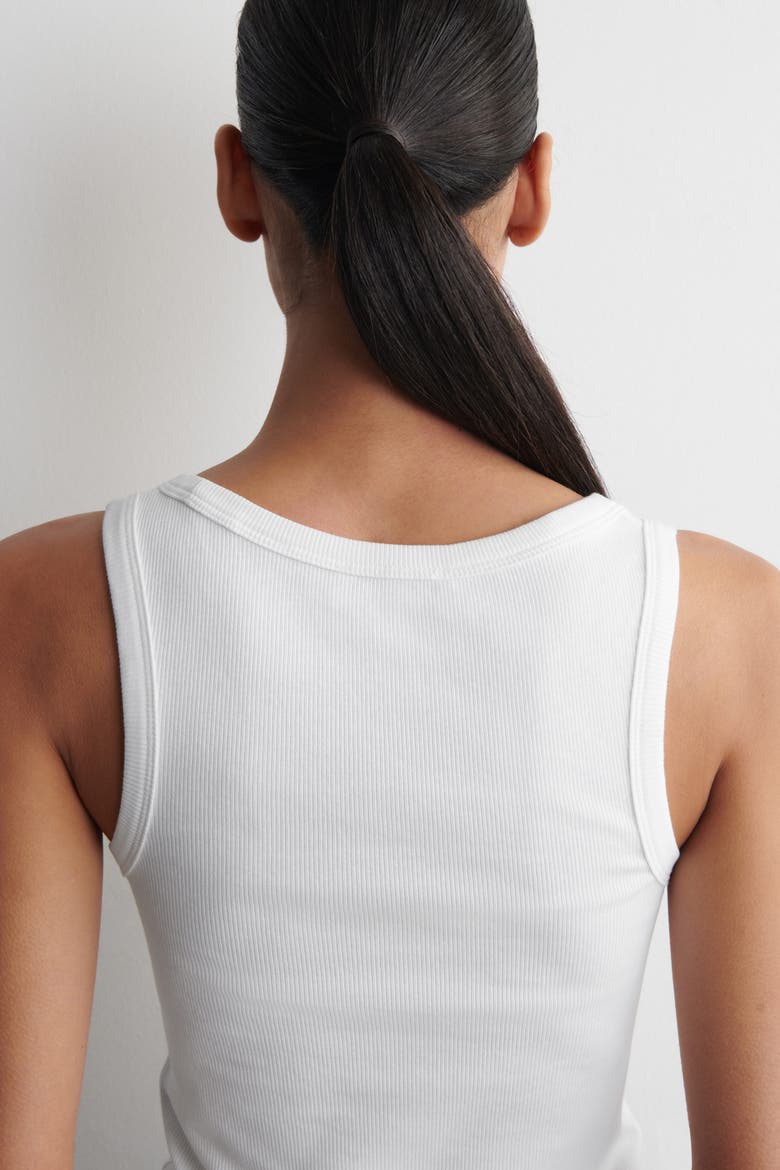 Ribbed-Cotton Round-Neck Tank Top, Alternate, color, WHITE