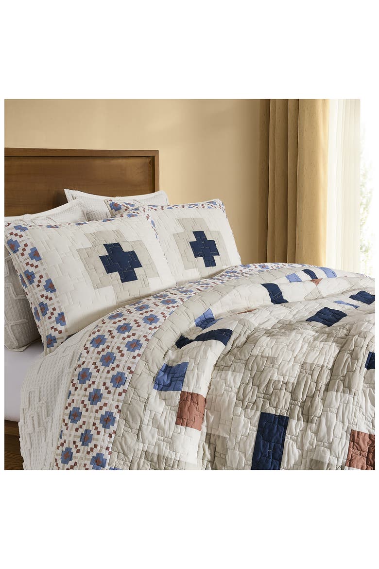 Meadow Summit Quilt & Shams Set, Alternate, color, TAN/ IVORY/ BLUE