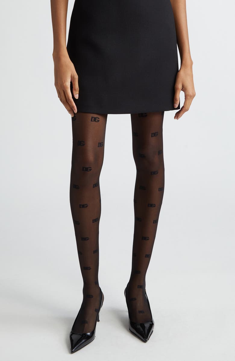 Dolce&Gabbana DG Logo Tights, Main, color, 