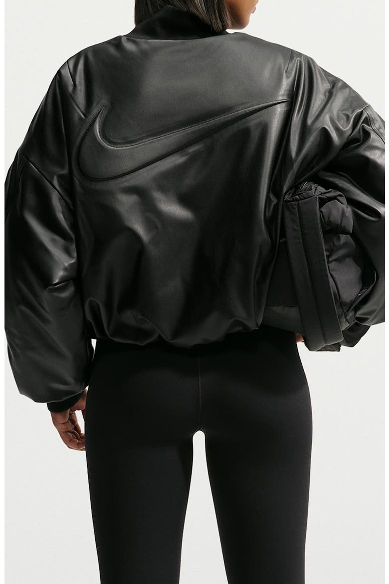 Faux Leather Bomber Jacket, Alternate, color, BLACK/ BLACK