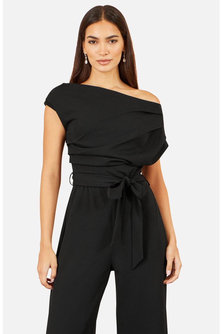 Asymmetric Ruched Stretch Jumpsuit, Alternate, color, Black