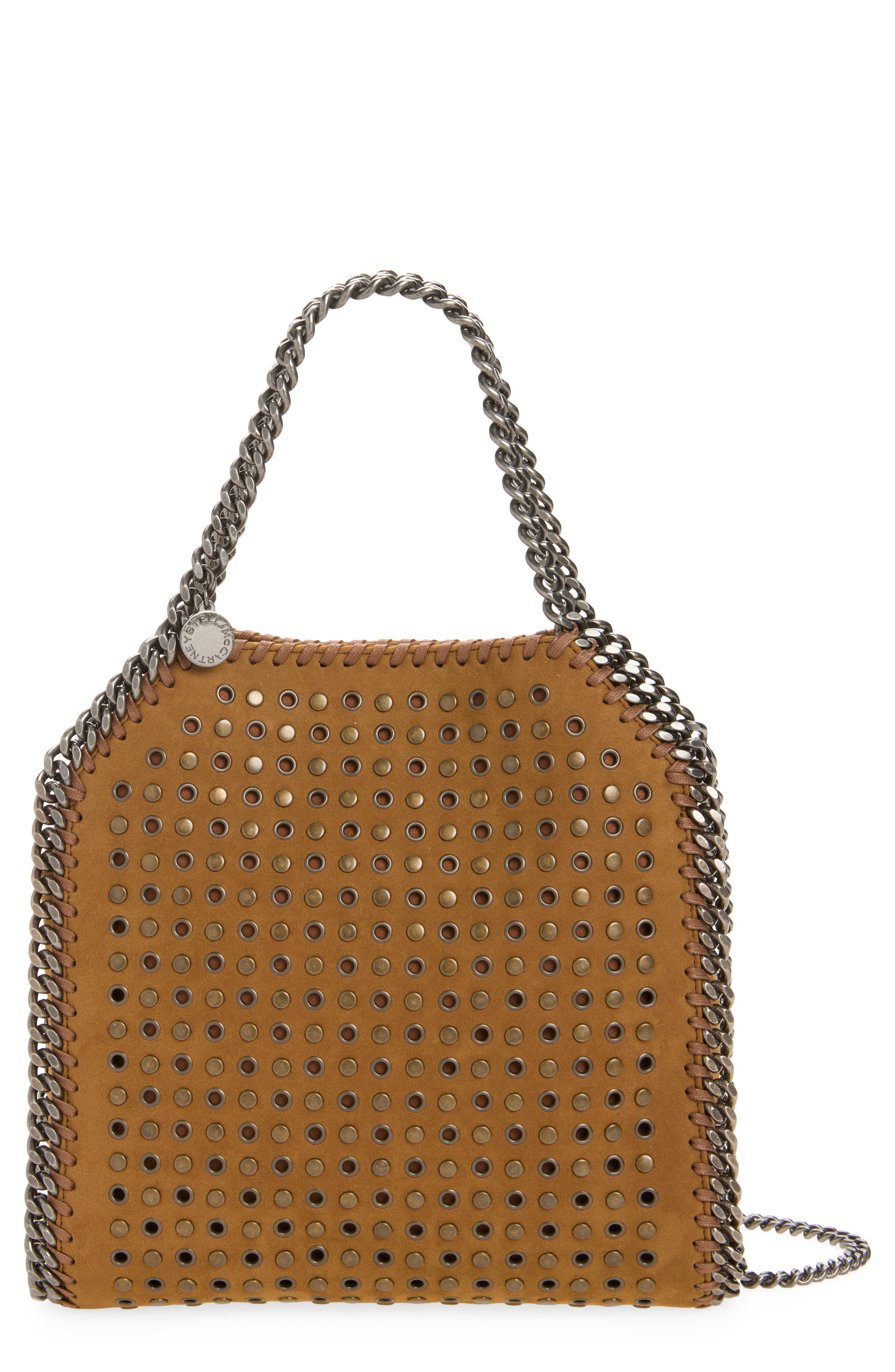 Mini Falabella Studded Faux Suede Tote, Main, color, BRANDY