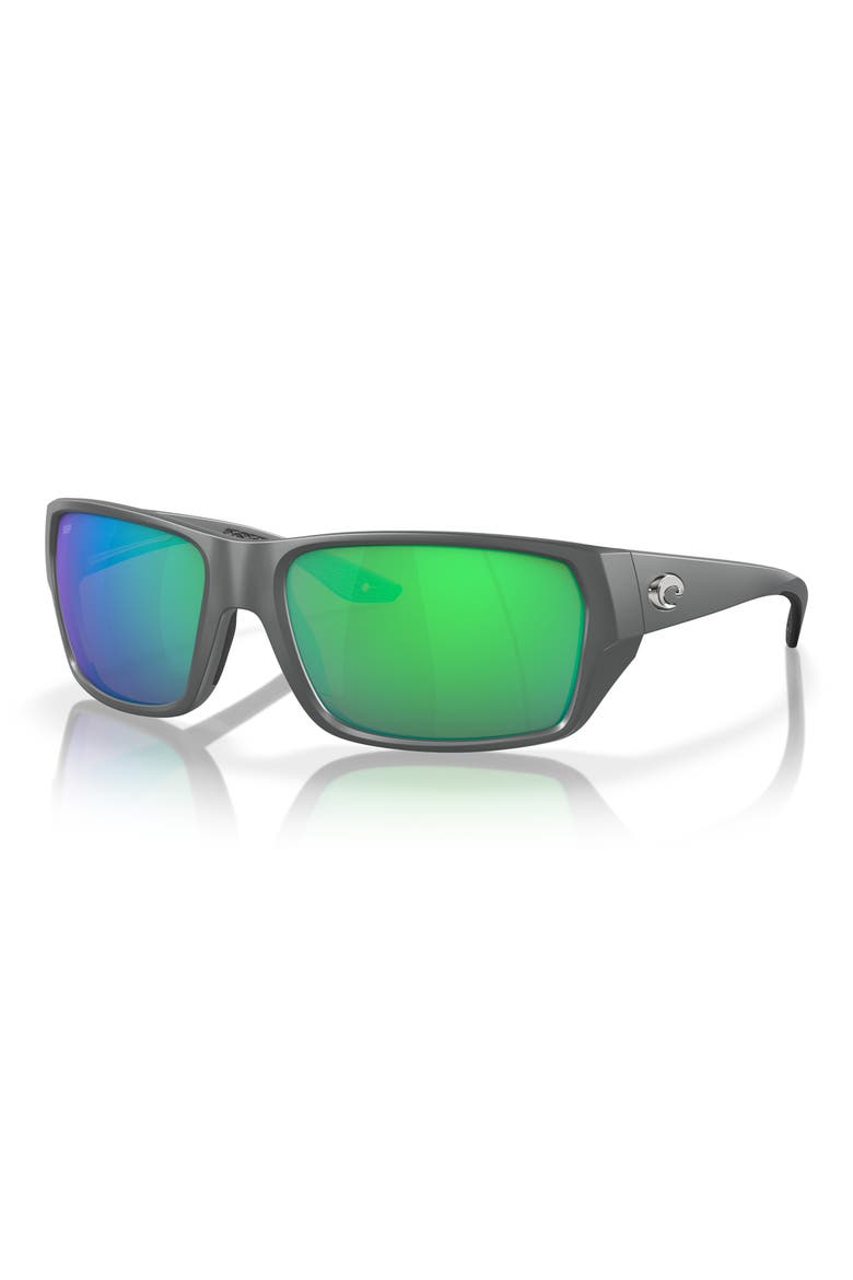 Tailfin 60mm Polarized Rectangular Sunglasses, Alternate, color, MATTE GRAY/ GREEN MIRROR 580P