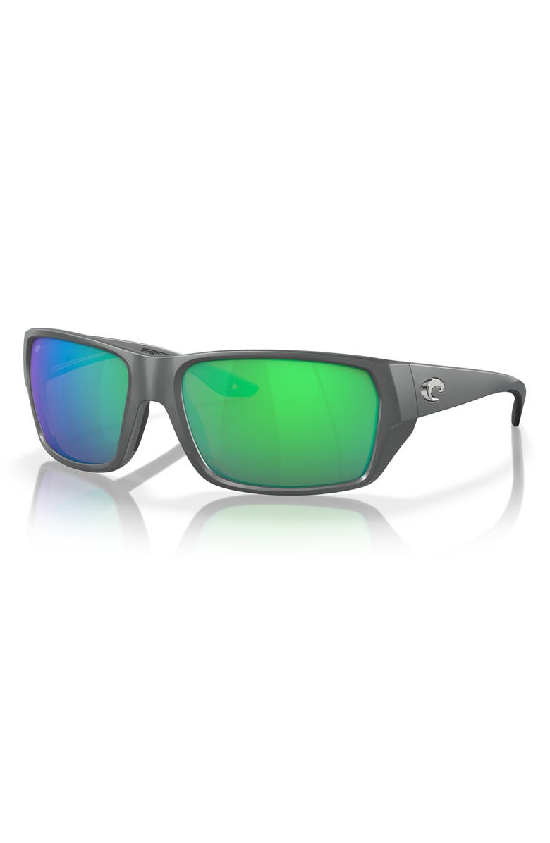 Costa Del Mar Tailfin 57mm Polarized Rectangular Sunglasses, Alternate, color, Matte Gray/ Green Mirror 580P