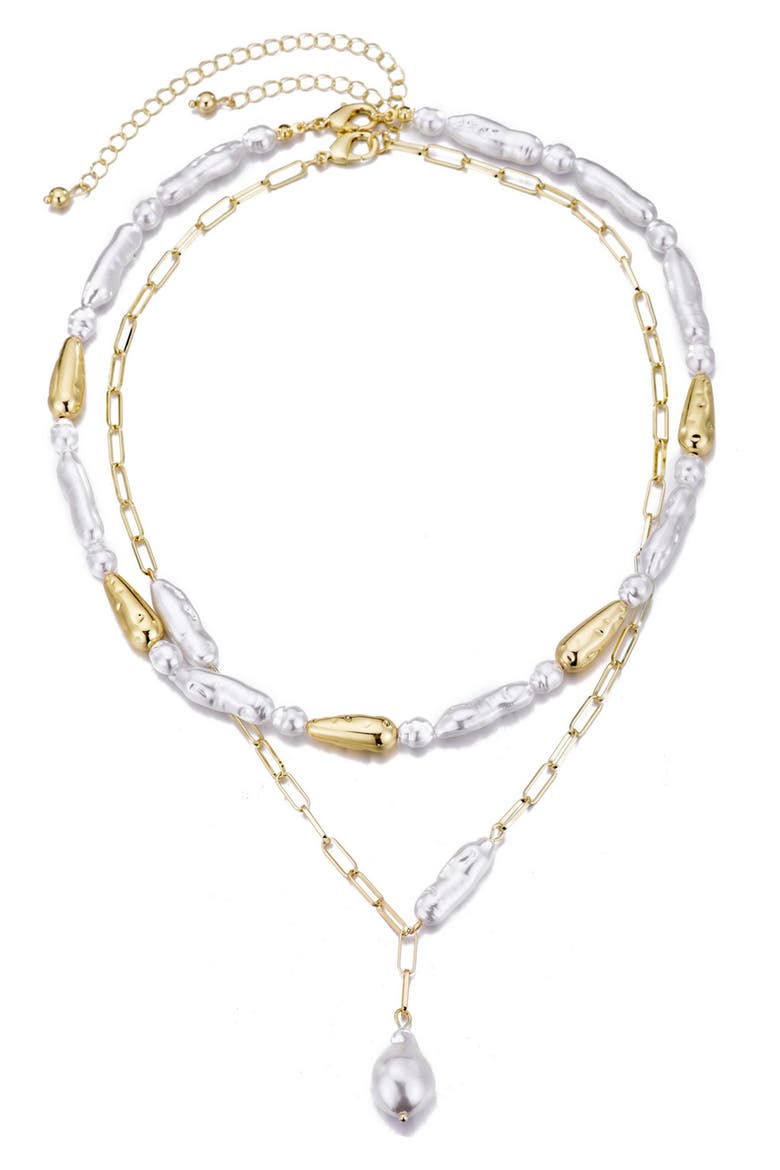 Set of 2 Faux Pearl Necklaces, Main, color, GOLD