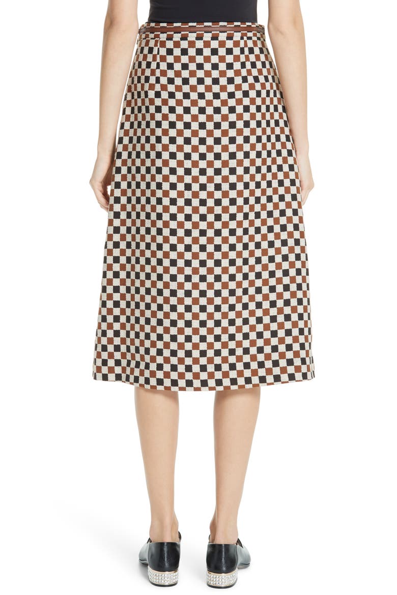 Leather Trim Pleated Skirt, Alternate, color, BROWN