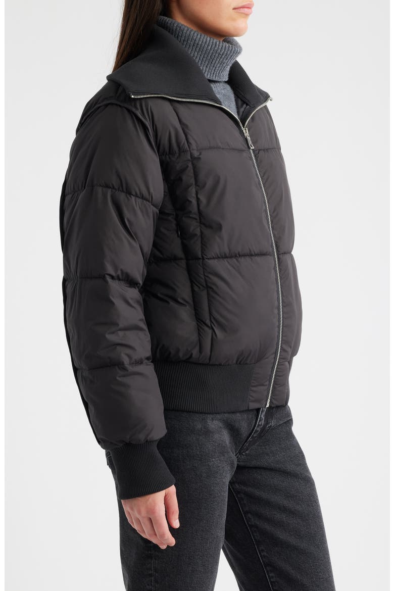 Knit Collar Crop Puffer Jacket, Alternate, color, BLACK