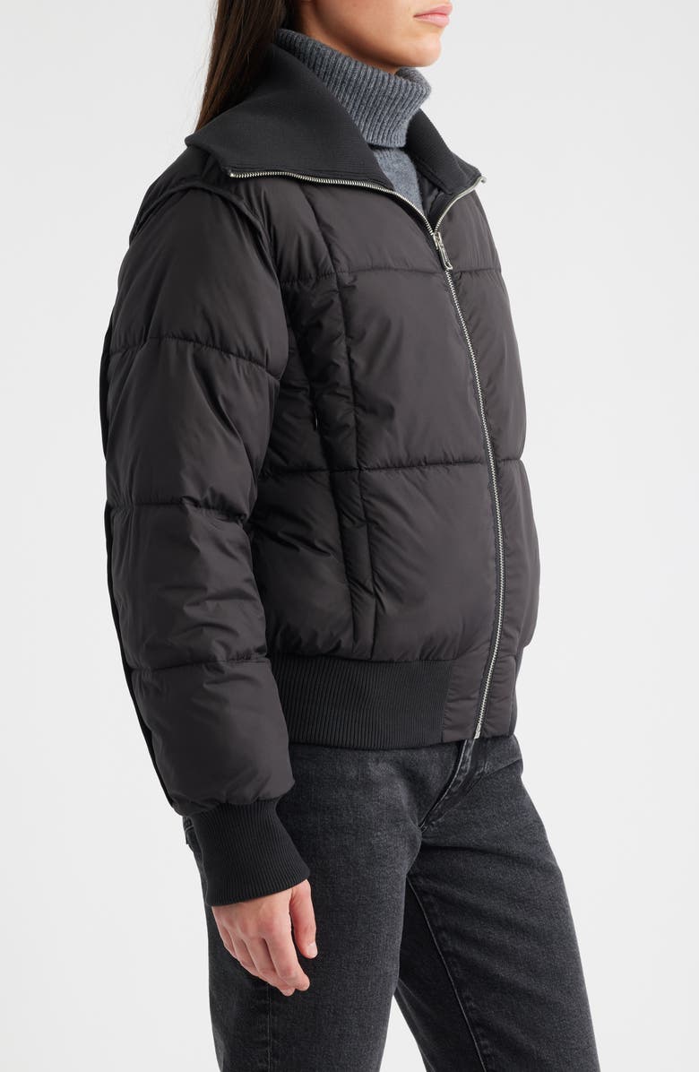 Bernardo Knit Collar Crop Puffer Jacket, Alternate, color, Black