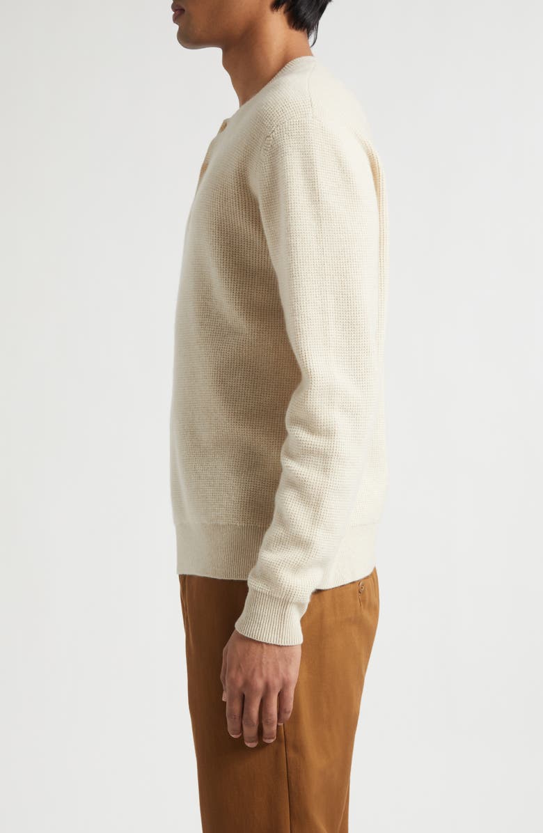 The Elder Statesman Cashmere Thermal Waffle Stitch Henley Sweater, Alternate, color, Natural