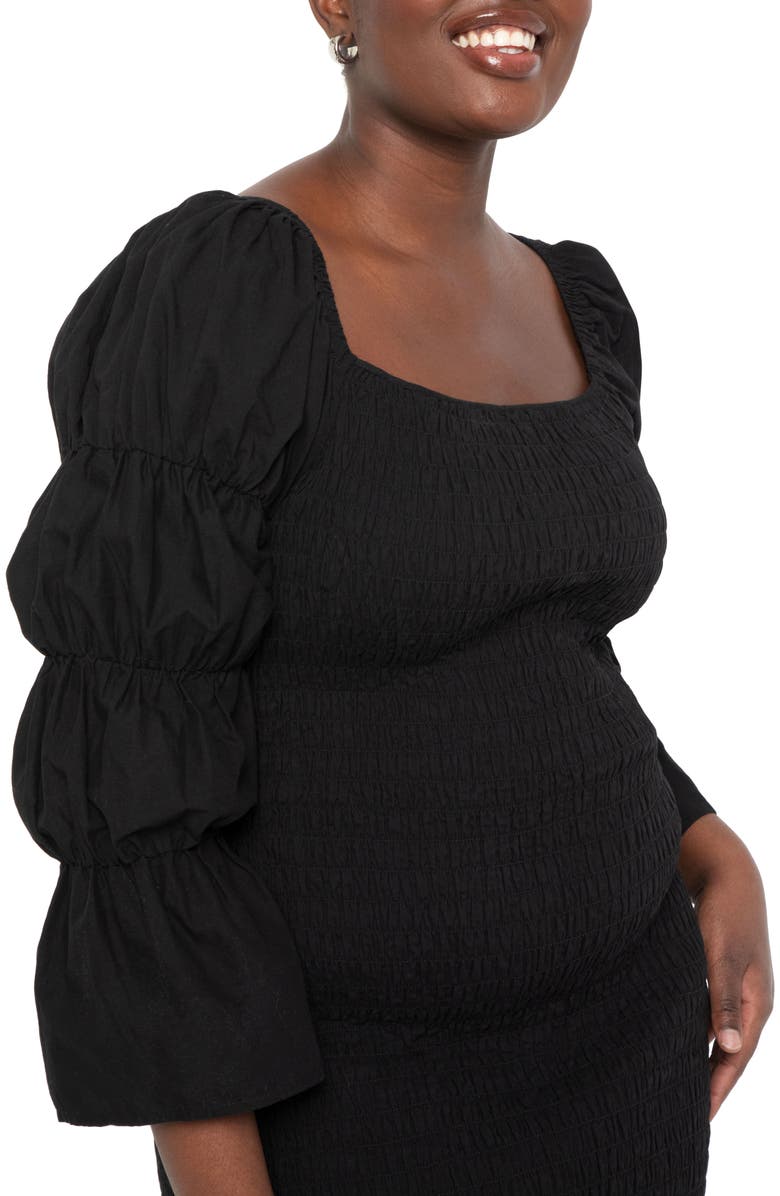 ELOQUII Puff Sleeve Smocked Minidress, Alternate, color, 