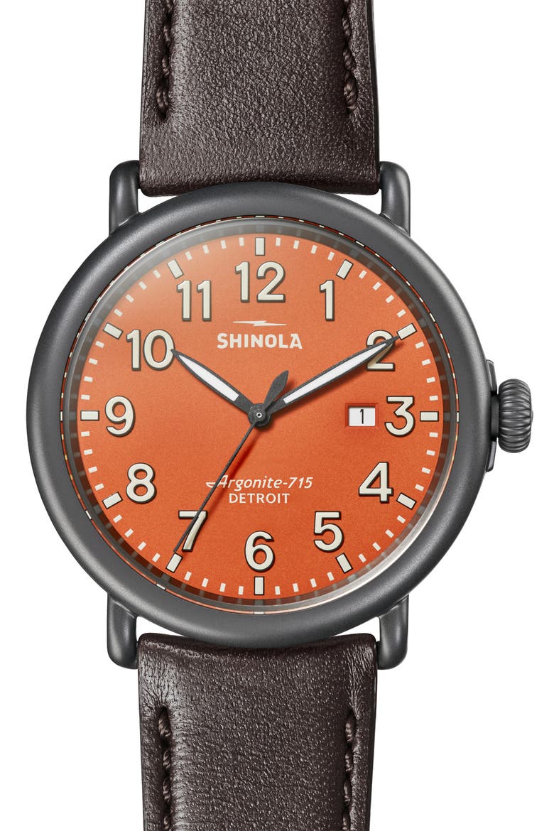 Runwell Leather Strap Watch, 47mm, Main, color, PERSIMMON