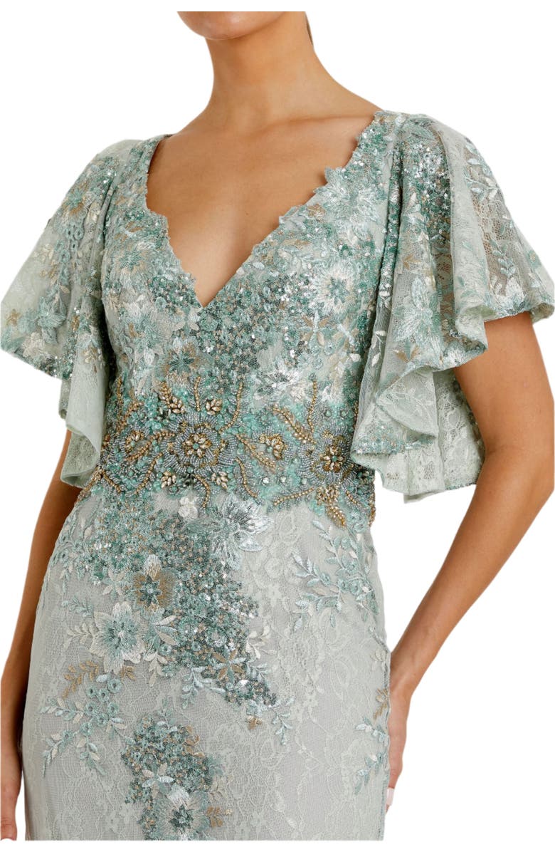 Mac Duggal Bell Sleeve Floral Embellished Gown, Alternate, color,