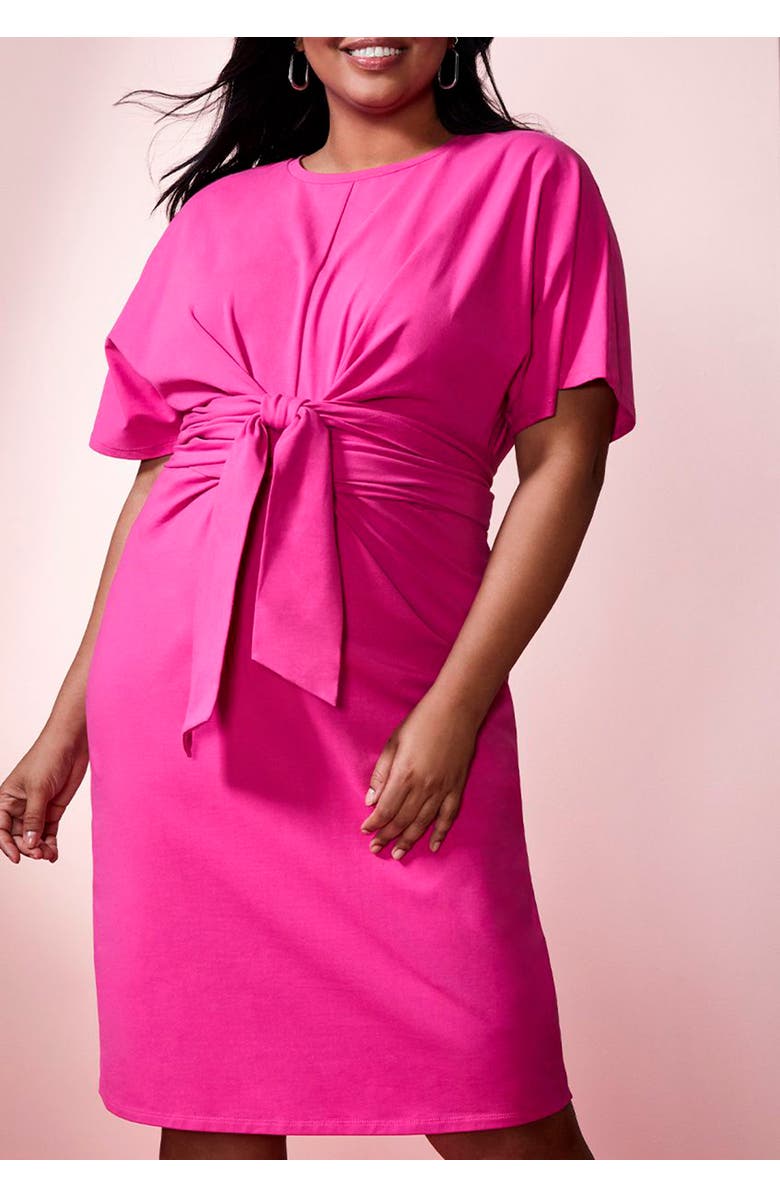 ELOQUII Cross Front Flutter Sleeve Dress, Alternate, color, Pink