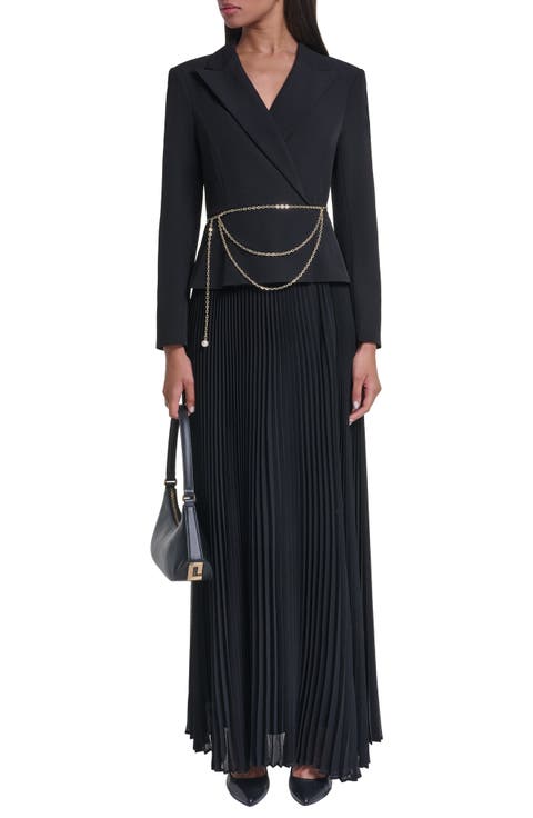 Mixed Media Pleated Gown